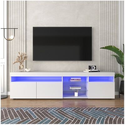Merax Moderne tv-kast met 3 deuren, 2 lades en 2 nissen - LED's - lengte 180 cm - voor woonkamer - wit gelakt - Wit Merax Moderne tv-kast met 3 deuren, 2 lades en 2 nissen - LED's - lengte 180 cm - voor woonkamer - wit gelakt - Wit
