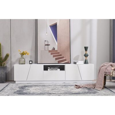 Merax TV-meubel met 4 deuren, 1 lade en 1 nis - MDF-hout - moderne stijl - wit gelakt - Wit Merax TV-meubel met 4 deuren, 1 lade en 1 nis - MDF-hout - moderne stijl - wit gelakt - Wit