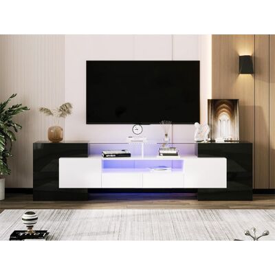 Merax Moderne tv-kast met 4 deuren, 2 lades en 2 nissen - Glanzende afwerking - LED's - Lengte 200 cm - Kleur zwart - Wit Merax Moderne tv-kast met 4 deuren, 2 lades en 2 nissen - Glanzende afwerking - LED's - Lengte 200 cm - Kleur zwart - Wit