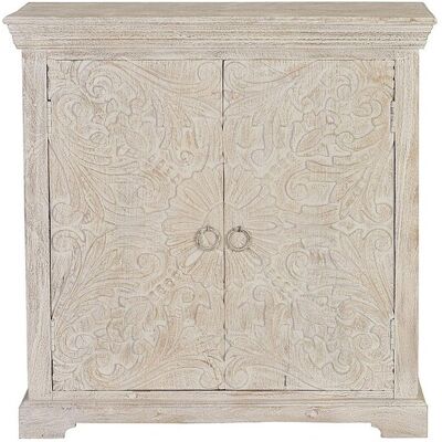 Giner y colomer Commode van mangohout, 90 cm, rustieke Provençaalse stijl met etnische accenten - 90x90x40 - Wit Giner y colomer Commode van mangohout, 90 cm, rustieke Provençaalse stijl met etnische accenten - 90x90x40 - Wit