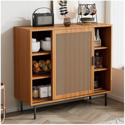 Merax Dressoir met 2 schuifdeuren en verstelbare plank - 100x 90 x 37 cm - Spaanplaat - Walnoot - Natuurlijk donker Merax Dressoir met 2 schuifdeuren en verstelbare plank - 100x 90 x 37 cm - Spaanplaat - Walnoot - Natuurlijk donker