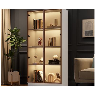 Merax Vitrine met 2 glazen deuren, hoog dressoir - LED's - 80 x 40 x 160 cm - spaanplaat - Wit - Wit Merax Vitrine met 2 glazen deuren, hoog dressoir - LED's - 80 x 40 x 160 cm - spaanplaat - Wit - Wit