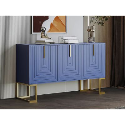 Merax Laag dressoir met 3 deuren en verstelbare planken - 138x40x80,5cm - MDF hout en goud metaal - Blauw - Blauw Merax Laag dressoir met 3 deuren en verstelbare planken - 138x40x80,5cm - MDF hout en goud metaal - Blauw - Blauw