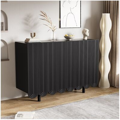 Merax Dressoir met 4 geprofileerde deuren - 120 x 37,5 x 80,8 cm - Spaanplaat - Traanvorm - Zwart - Zwart Merax Dressoir met 4 geprofileerde deuren - 120 x 37,5 x 80,8 cm - Spaanplaat - Traanvorm - Zwart - Zwart