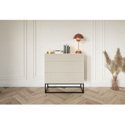 SELSEY Ladekast met drie laden - 90 cm - greige met zwarte poten - VELDIO - Taupe SELSEY Ladekast met drie laden - 90 cm - greige met zwarte poten - VELDIO - Taupe
