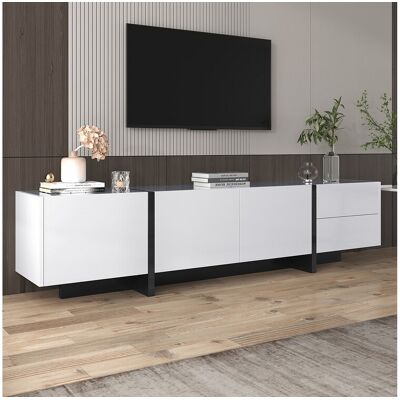 Merax TV-kasten met 3 deuren en 2 lades - 190 x 35 x 45 cm - Spaanplaat - Wit + zwart - Wit Merax TV-kasten met 3 deuren en 2 lades - 190 x 35 x 45 cm - Spaanplaat - Wit + zwart - Wit