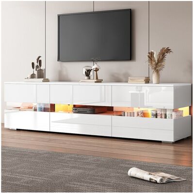 Merax TV-meubel met 4 deuren, 2 laden, open vak - 160 x 39 x 45 cm - Spaanplaat - LED's - Glanzend wit - Wit Merax TV-meubel met 4 deuren, 2 laden, open vak - 160 x 39 x 45 cm - Spaanplaat - LED's - Glanzend wit - Wit