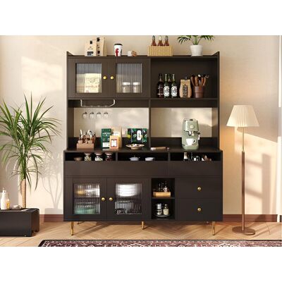 ModernLuxe Modern hoog dressoir - MDF - opbergruimte op meerdere niveaus - Zwart - Zwart ModernLuxe Modern hoog dressoir - MDF - opbergruimte op meerdere niveaus - Zwart - Zwart