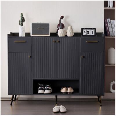 Merax Schoenenkast met 2 lades en 4 deuren - 130 x 37 x 100 cm - metalen poten en spaanplaat - Zwart - Zwart Merax Schoenenkast met 2 lades en 4 deuren - 130 x 37 x 100 cm - metalen poten en spaanplaat - Zwart - Zwart