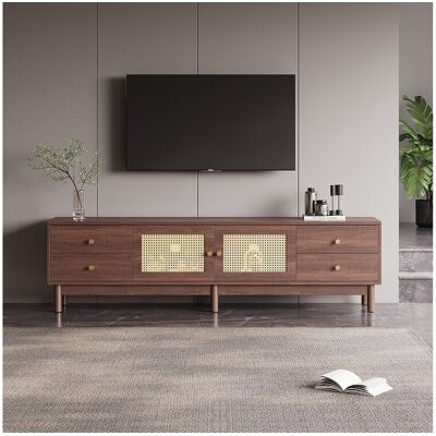 Merax TV-meubel met 4 lades en 2 rotan deuren - 180 x 35 x 44 cm - Spaanplaat - Bruin - Bruin Merax TV-meubel met 4 lades en 2 rotan deuren - 180 x 35 x 44 cm - Spaanplaat - Bruin - Bruin