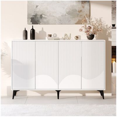 Merax Laag dressoir met 4 deuren - 160 x 35 x 100 cm - Spaanplaat en metalen poten - Wit - Wit Merax Laag dressoir met 4 deuren - 160 x 35 x 100 cm - Spaanplaat en metalen poten - Wit - Wit