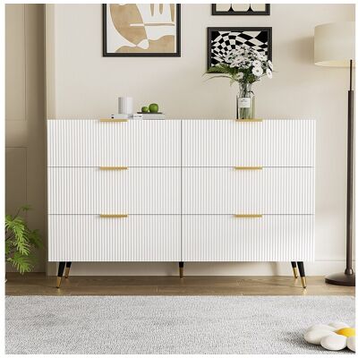 Merax Ladekast met 6 laden - 120 x 40 x 77 cm - Spaanplaat - voor woonkamer, slaapkamer - Witte kleur - Wit Merax Ladekast met 6 laden - 120 x 40 x 77 cm - Spaanplaat - voor woonkamer, slaapkamer - Witte kleur - Wit
