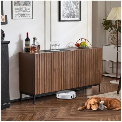 Merax Dressoir met 3 deuren - 150 x 40 x 80 cm - MDF hout - Verstelbare planken - 3D golvend design - Bruin - Bruin Merax Dressoir met 3 deuren - 150 x 40 x 80 cm - MDF hout - Verstelbare planken - 3D golvend design - Bruin - Bruin