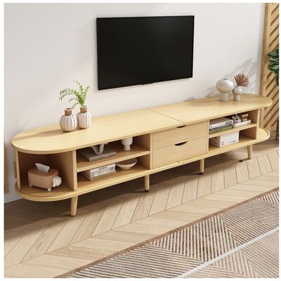 Merax TV-meubel met 2 ovale schuifdeuren - 175 x 40 x 42cm - MDF-hout - Houtkleur - Beige Merax TV-meubel met 2 ovale schuifdeuren - 175 x 40 x 42cm - MDF-hout - Houtkleur - Beige