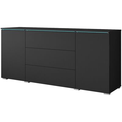 Modern dressoir 150 cm voor woonkamer mat 3 lades en 2 kastjes zwart grafiet - Zwart Modern dressoir 150 cm voor woonkamer mat 3 lades en 2 kastjes zwart grafiet - Zwart