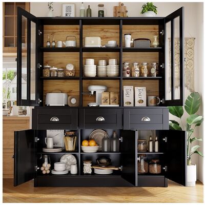Merax Hoge keukenkast - 140 x 38,5 x 175 cm - met 3 laden + 5 deuren - MDF - zwart - Zwart Merax Hoge keukenkast - 140 x 38,5 x 175 cm - met 3 laden + 5 deuren - MDF - zwart - Zwart