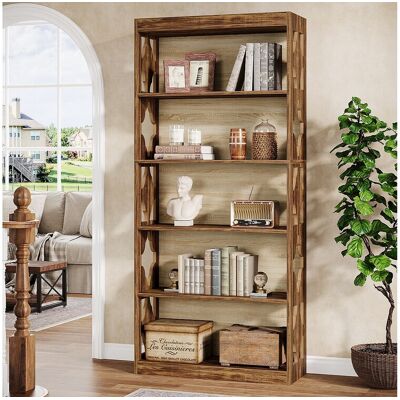 Tribesigns Vintage boekenplank van 179 cm, 5-laags hoge boekenplanken, verticale boekenkast met uitsparingen, vrijstaande opbergplank - Bruin Tribesigns Vintage boekenplank van 179 cm, 5-laags hoge boekenplanken, verticale boekenkast met uitsparingen, vrijstaande opbergplank - Bruin
