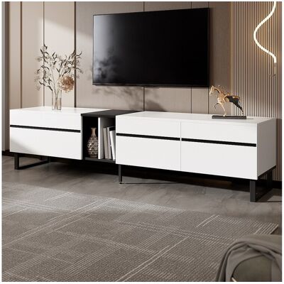 Merax Moderne lage tv-standaard - 180 x 38 x 45 cm - met 3 deuren + open schappen - spaanplaat - wit - Wit Merax Moderne lage tv-standaard - 180 x 38 x 45 cm - met 3 deuren + open schappen - spaanplaat - wit - Wit