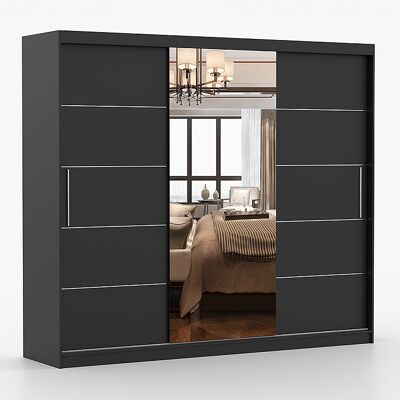 Schuifdeurkast ALBA I 250 cm + Spiegel - Zwart Schuifdeurkast ALBA I 250 cm + Spiegel - Zwart