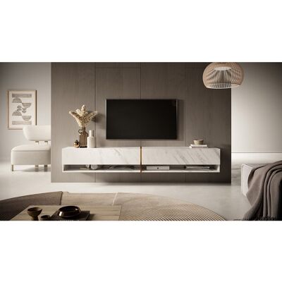 SELSEY TV-meubel 200 cm - wit marmer met gouden inzetstukken - MIRRGO - Wit SELSEY TV-meubel 200 cm - wit marmer met gouden inzetstukken - MIRRGO - Wit