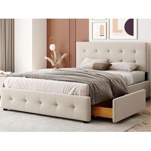 ModernLuxe Tweepersoonsbed bekleed met fluweel - 140x200cm - met 4 lades en lattenbodem - Beige - Beige ModernLuxe Tweepersoonsbed bekleed met fluweel - 140x200cm - met 4 lades en lattenbodem - Beige - Beige