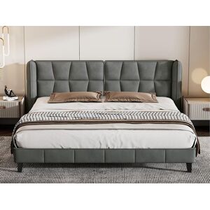 ModernLuxe Tweepersoonsbed bekleed met fluweel - 180x200cm - met lattenbodem - Grijs - Grijs ModernLuxe Tweepersoonsbed bekleed met fluweel - 180x200cm - met lattenbodem - Grijs - Grijs