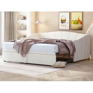 ModernLuxe Slaapbank in fluweel 90/180x200 cm - Uittrekbaar bedframe - met lattenbodem - Beige - Beige ModernLuxe Slaapbank in fluweel 90/180x200 cm - Uittrekbaar bedframe - met lattenbodem - Beige - Beige