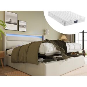 Merax Opbergbed met hoofdeinde - 140 x 200 cm - pu leer - LED's - wit + matras - Wit Merax Opbergbed met hoofdeinde - 140 x 200 cm - pu leer - LED's - wit + matras - Wit