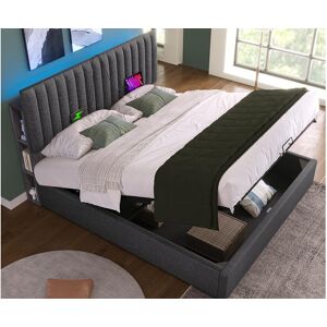 ModernLuxe Linnen gewatteerd opbergbed met oplaadpoorten en LED - 160x200cm - 3 vakken op het verstelbare hoofdeinde - Grijs - Grijs ModernLuxe Linnen gewatteerd opbergbed met oplaadpoorten en LED - 160x200cm - 3 vakken op het verstelbare hoofdeinde - Grijs - Grijs