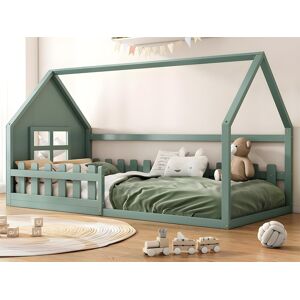 ModernLuxe Cabinebed voor kinderen 90x200 cm - in de vorm van een huis - in grenenhout en MDF - Groen - Groen ModernLuxe Cabinebed voor kinderen 90x200 cm - in de vorm van een huis - in grenenhout en MDF - Groen - Groen