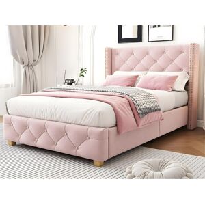 ModernLuxe Eenpersoonsbed bekleed met fluweel - 90x200cm - met lattenbodem - Roze - Roze ModernLuxe Eenpersoonsbed bekleed met fluweel - 90x200cm - met lattenbodem - Roze - Roze