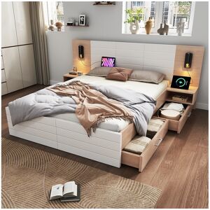 ModernLuxe Tweepersoonsbed 180x200 cm in hout - met 2 nachtkastjes en 2 lades - 2 draaibare leeslampjes met USB-aansluiting - Wit & Naturel (matras niet inbegrepen) - Natuurlijk licht, Wit ModernLuxe Tweepersoonsbed 180x200 cm in hout - met 2 nachtkastjes en 2 lades - 2 draaibare leeslampjes met USB-aansluiting - Wit & Naturel (matras niet inbegrepen) - Natuurlijk licht, Wit