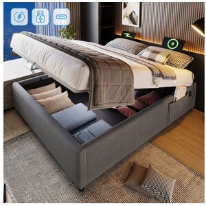 Merax Opbergbed 140 x 200 cm zonder hoofdeinde - 2 zijvakken en USB + Type-C stopcontacten - Katoenstof - Grijs (zonder matras) - Grijs Merax Opbergbed 140 x 200 cm zonder hoofdeinde - 2 zijvakken en USB + Type-C stopcontacten - Katoenstof - Grijs (zonder matras) - Grijs