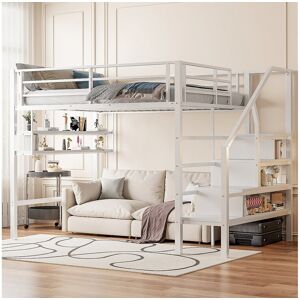 Merax Hoogslaper 140 x 200 cm met opbergplanken en ladder - Metaal - Wit (zonder matras) - Wit Merax Hoogslaper 140 x 200 cm met opbergplanken en ladder - Metaal - Wit (zonder matras) - Wit
