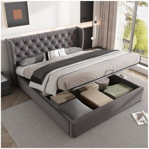 Hauss Spole Tweepersoons opbergbed 140x200 cm in oortjesvorm, grijs fluweel met grote knoppen (zonder matras) - Grijs Hauss Spole Tweepersoons opbergbed 140x200 cm in oortjesvorm, grijs fluweel met grote knoppen (zonder matras) - Grijs