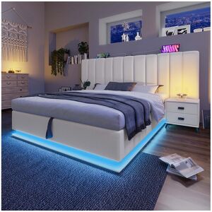 Hauss Spole Tweepersoonsbed met opbergruimte 180x200 cm in wit PU – met LED-verlichting, USB-C-poort en lattenbodem (zonder matras en nachtkastje) - Wit Hauss Spole Tweepersoonsbed met opbergruimte 180x200 cm in wit PU – met LED-verlichting, USB-C-poort en lattenbodem (zonder matras en nachtkastje) - Wit