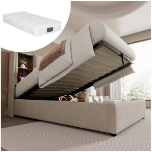Merax Eenpersoonsbed met opbergruimte - 90 x 200 cm - met draadloos opladen via USB - met matras - linnen stof - natuurlijk - Natuurlijk licht Merax Eenpersoonsbed met opbergruimte - 90 x 200 cm - met draadloos opladen via USB - met matras - linnen stof - natuurlijk - Natuurlijk licht