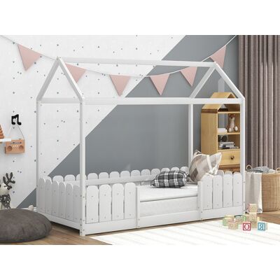 Merax Kinderhutbed - 90 x 200 cm - massief hout - barrière en lattenbodem - wit - Wit Merax Kinderhutbed - 90 x 200 cm - massief hout - barrière en lattenbodem - wit - Wit