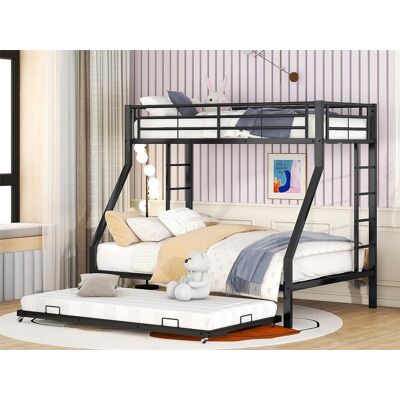 Merax 4-zits onderschuifbed - 140 x 200 cm + 2 x 90 x 200 cm - metaal - lattenbodem - kleur zwart - Zwart Merax 4-zits onderschuifbed - 140 x 200 cm + 2 x 90 x 200 cm - metaal - lattenbodem - kleur zwart - Zwart
