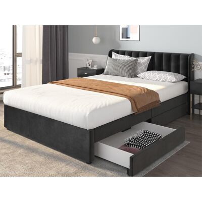 Merax Bed met hoofdbord en 2 lades - 160 x 200 cm - fluweel - lattenbodem - modern design - zwart - Zwart Merax Bed met hoofdbord en 2 lades - 160 x 200 cm - fluweel - lattenbodem - modern design - zwart - Zwart