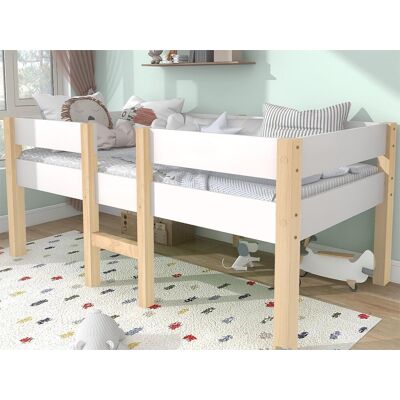 Merax Halfhoog bed - 90 x 200 cm - grenenhout - lattenbodem - kleuren: wit en eiken - Natuurlijk licht, Wit Merax Halfhoog bed - 90 x 200 cm - grenenhout - lattenbodem - kleuren: wit en eiken - Natuurlijk licht, Wit