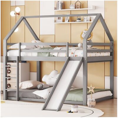 Merax Stapelbed - 2 x 140 x 200 cm - hoogslaper - glijbaan - grenen en MDF - grijs - Grijs Merax Stapelbed - 2 x 140 x 200 cm - hoogslaper - glijbaan - grenen en MDF - grijs - Grijs