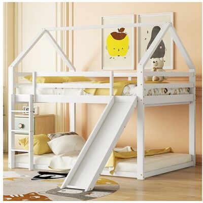 Merax Stapelbed - 2 x 140 x 200 cm - hoogslaper - glijbaan - grenen en MDF - wit - Wit Merax Stapelbed - 2 x 140 x 200 cm - hoogslaper - glijbaan - grenen en MDF - wit - Wit