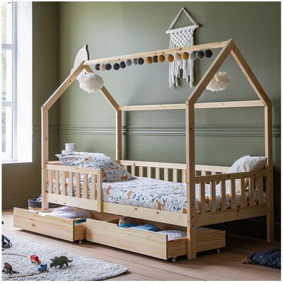 Happy Garden Kinderbed 190x90cm in hout met lades MARCEAU - Bruin Happy Garden Kinderbed 190x90cm in hout met lades MARCEAU - Bruin