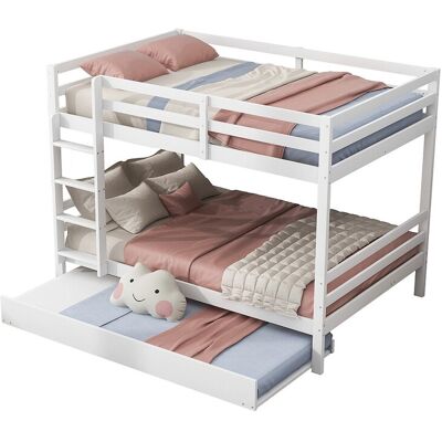 Merax Stapelbed 2 x 140 x 200 cm met uitschuifbed 90 x 200 cm - leuning en trap - MDF-hout - wit - Wit Merax Stapelbed 2 x 140 x 200 cm met uitschuifbed 90 x 200 cm - leuning en trap - MDF-hout - wit - Wit