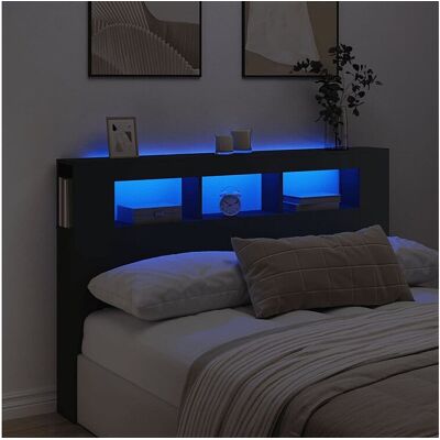 vidaxl Hoofdeinde met LED 160x18,5x103,5 cm bewerkt hout zwart - Zwart vidaxl Hoofdeinde met LED 160x18,5x103,5 cm bewerkt hout zwart - Zwart