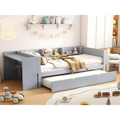 ModernLuxe Eenpersoonsbed 90x200 cm met onderschuifbed - met bureau ernaast - Grijs - Grijs ModernLuxe Eenpersoonsbed 90x200 cm met onderschuifbed - met bureau ernaast - Grijs - Grijs