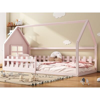 Merax Cabinebed 90 x 200 cm, kinderbed met raam, grenenhout, lattenbodem, Roze - Roze Merax Cabinebed 90 x 200 cm, kinderbed met raam, grenenhout, lattenbodem, Roze - Roze