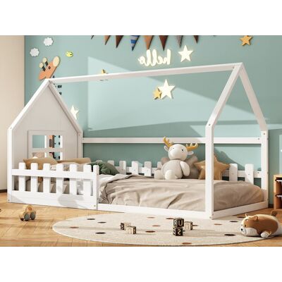 Merax Cabinebed 90 x 200 cm, kinderbed met raam, grenenhout, lattenbodem, Wit - Wit Merax Cabinebed 90 x 200 cm, kinderbed met raam, grenenhout, lattenbodem, Wit - Wit