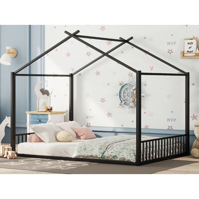 Merax Cabinebed 140 x 200 cm met hoofdbord - kinderbed - metaal - lattenbodem - zwart - Zwart Merax Cabinebed 140 x 200 cm met hoofdbord - kinderbed - metaal - lattenbodem - zwart - Zwart